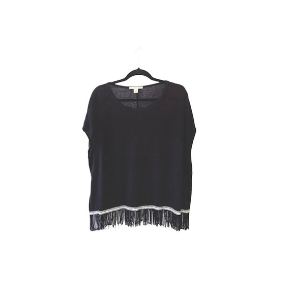 Francesca’s Miami Black Boho Fringe Oversized Poncho Top Small Women’s - Picture 1 of 9